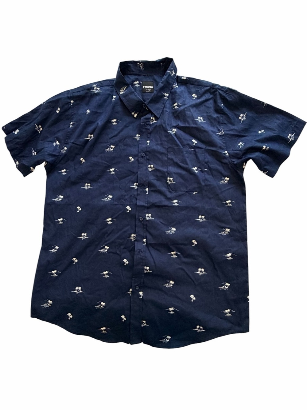 RSQ Navy Short Sleeve Button-Down with White Micro Print (008)